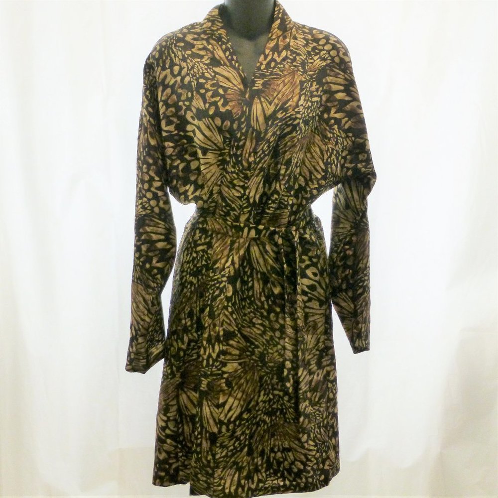 Size 2 Dana Buchman Front Tie Silk Kimono Wrap Robe Unconstructed Duster Blouse